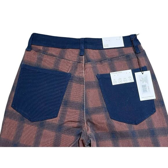 We Wore What Ladies 27 Brown Color Block Icon Jeans Modern Plaid Stretch NWT - Picture 5 of 7